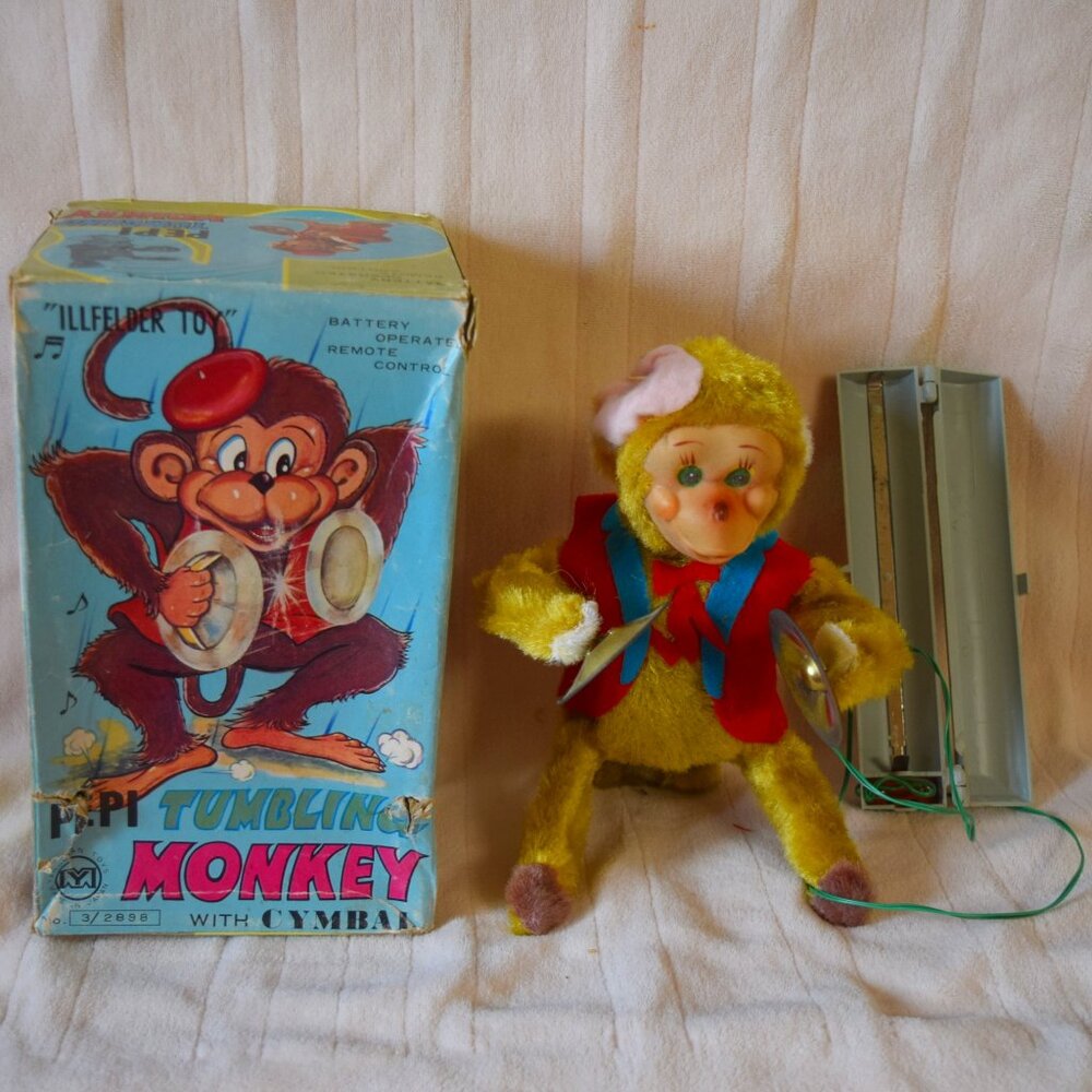 Vintage Pepi Tumbling Monkey with Cymbal from Yanoman toys Japan